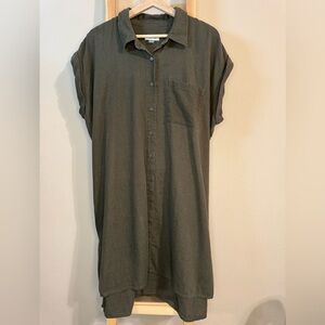 Calvin Klein Olive Green Button-Front Midi Shirt Dress